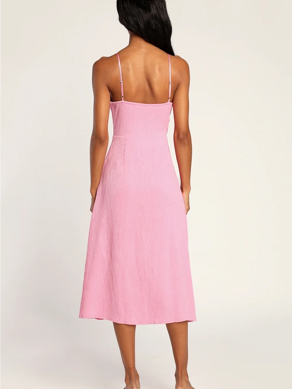 Lulu's Pink Tie-Front Spaghetti Strap Midi Dress with Side Slit - Picture 2 of 3